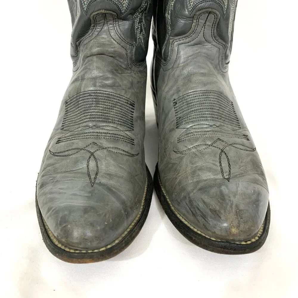 Abilene Men's Vintage Roper Boots Charcoal Gray Leather 10 D -Tight Fit ? READ